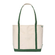 SeaVees natural canvas boat tote bag with hunter green trim, front view