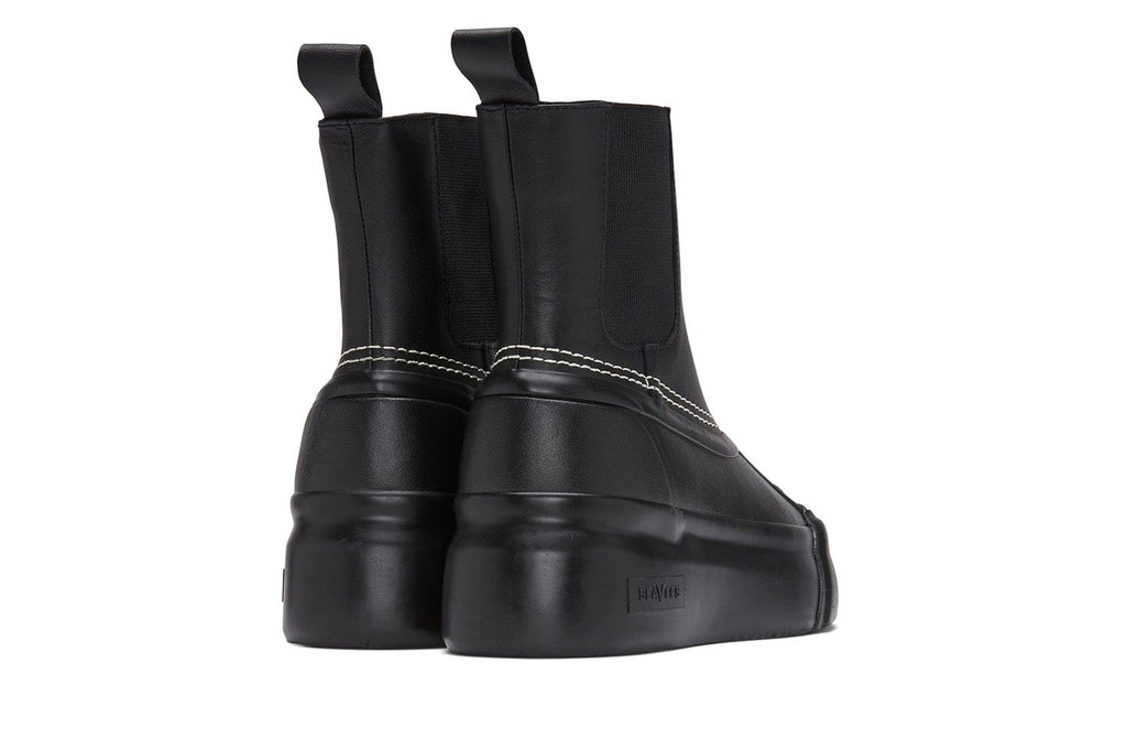 Women's Chalet Chelsea Boot in Black leather, heel view