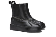 Women's Chalet Chelsea Boot in Black leather, three-quarter view