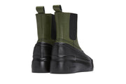 Women's Chalet Chelsea Boot in Utility Olive leather, heel view