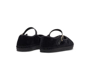 Women's Carlyle Mary Jane in Black velvet, heel view