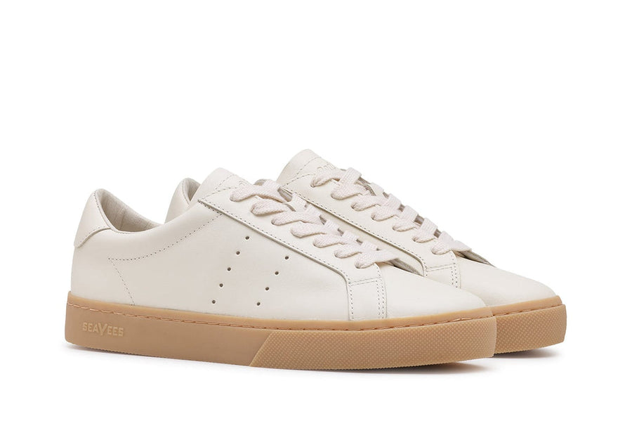 Women's Diamond Cup sneaker in Ecru leather, three-quarter view