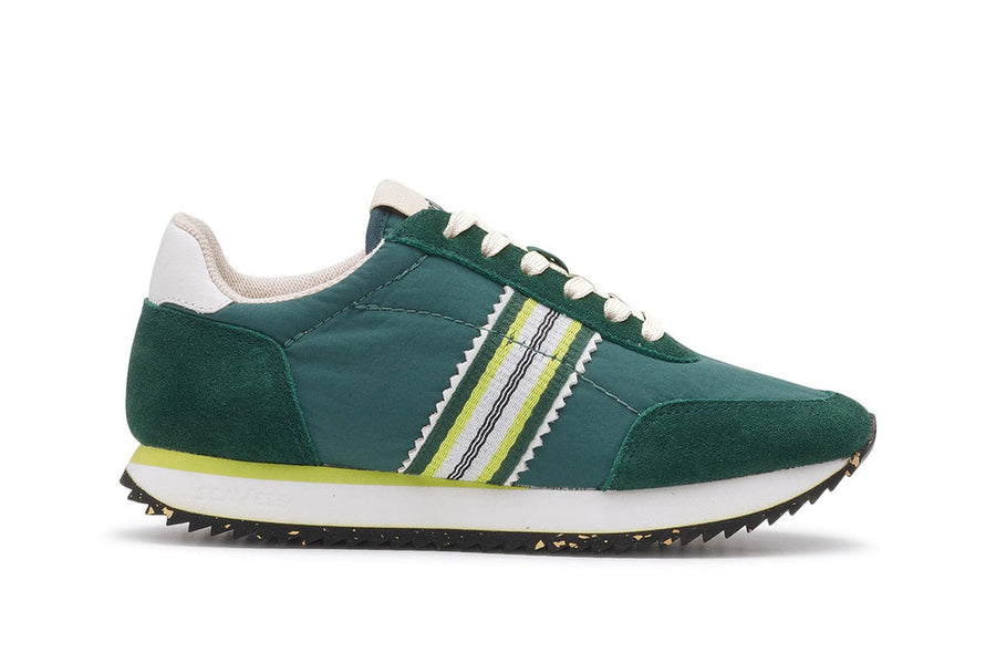 Women's Royal Runner sneaker in Juniper nylon and suede, side view