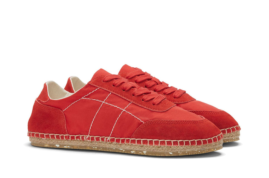 Women's Avenue Espadrille in Strawberry nylon and suede, three-quarter view