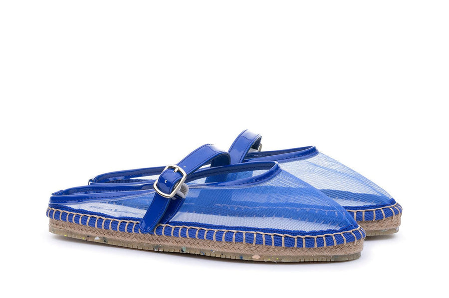 Women's Belmond Mule in Cobalt Blue mesh, three-quarter view