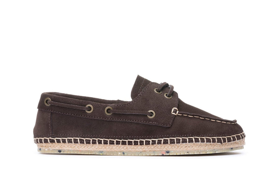 Women's Carmel Loafer in Dark Chocolate suede, side view