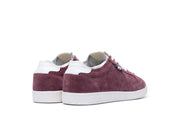 Women's Clipper Sneaker in Plum suede, heel view