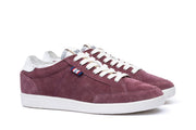 Women's Clipper Sneaker in Plum suede, three-quarter view