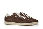 Women's Clipper Sneaker in Espresso suede, three-quarter view