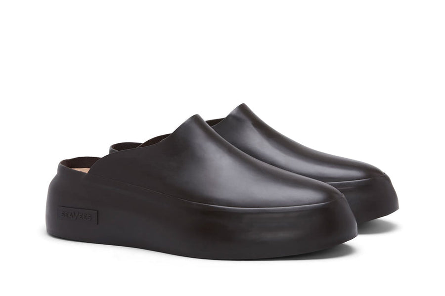 Women's Marin Mule slip-on pair in a dark finish, quarter view