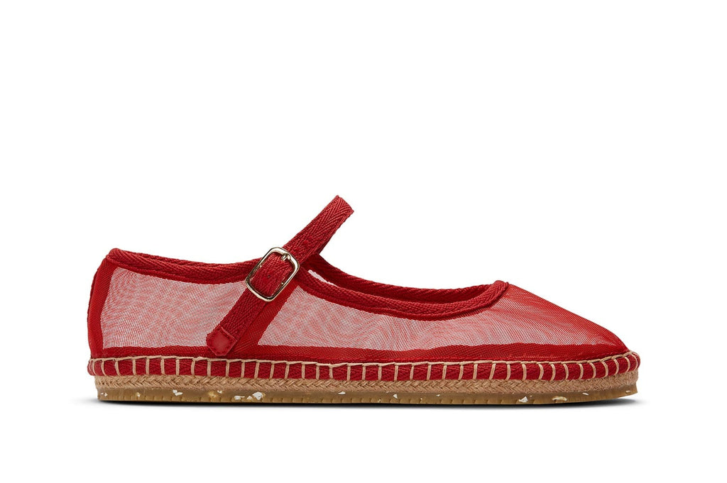 Women's Miramar Espadrille in Forever Red mesh, side view