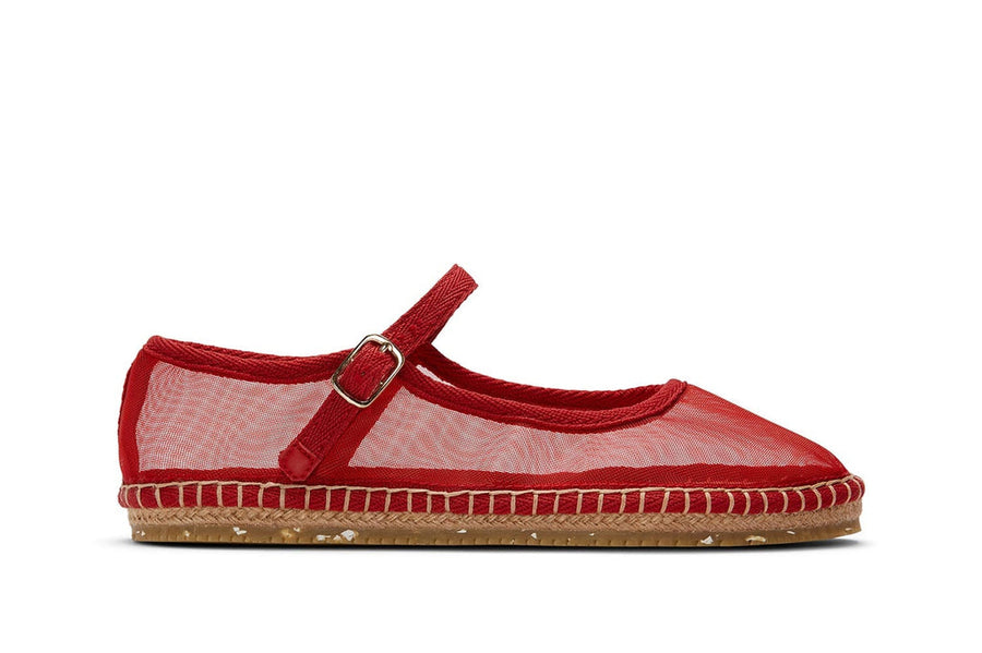 Women's Miramar Espadrille in Forever Red mesh, side view