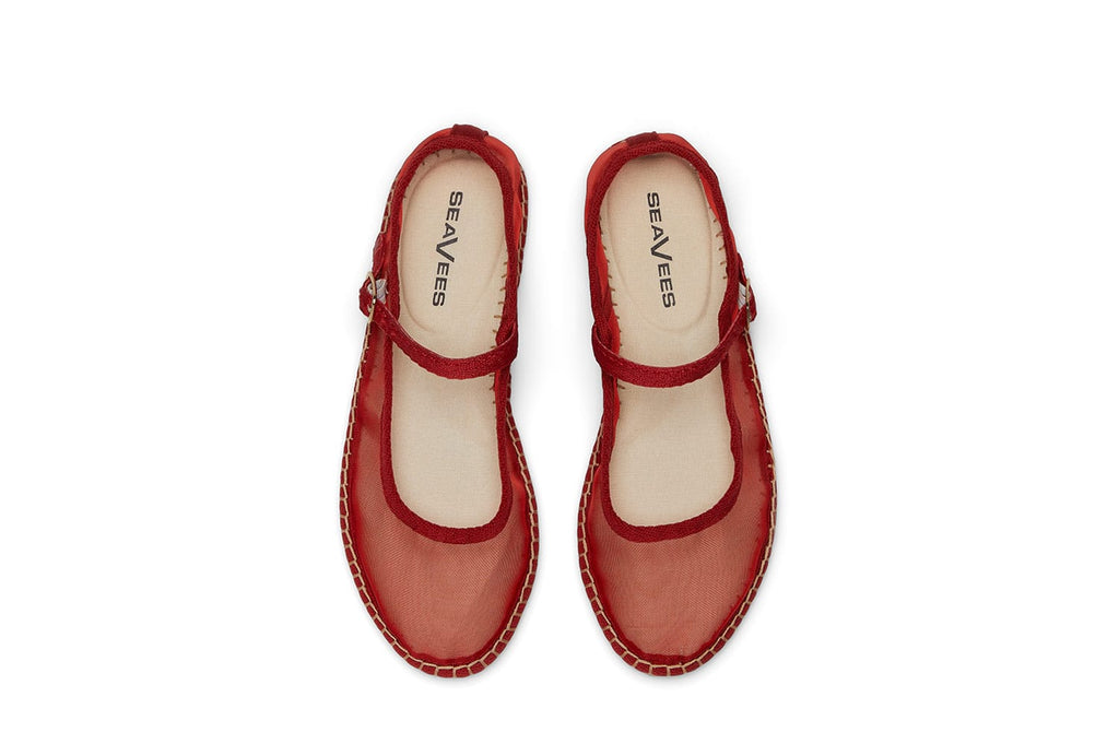 Women's Miramar Espadrille in Forever Red mesh, top view