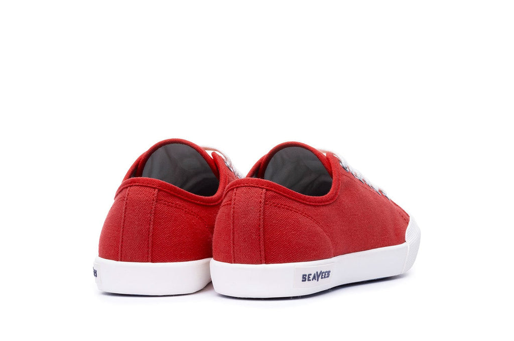 Women's Monterey Sneaker in Forever Red canvas, heel view