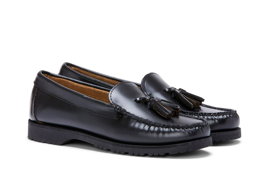 Women's Rickie Tassel Loafer in Black leather, three-quarter view