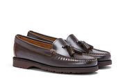 Women's Rickie Tassel Loafer in Dark Chocolate leather, three-quarter view
