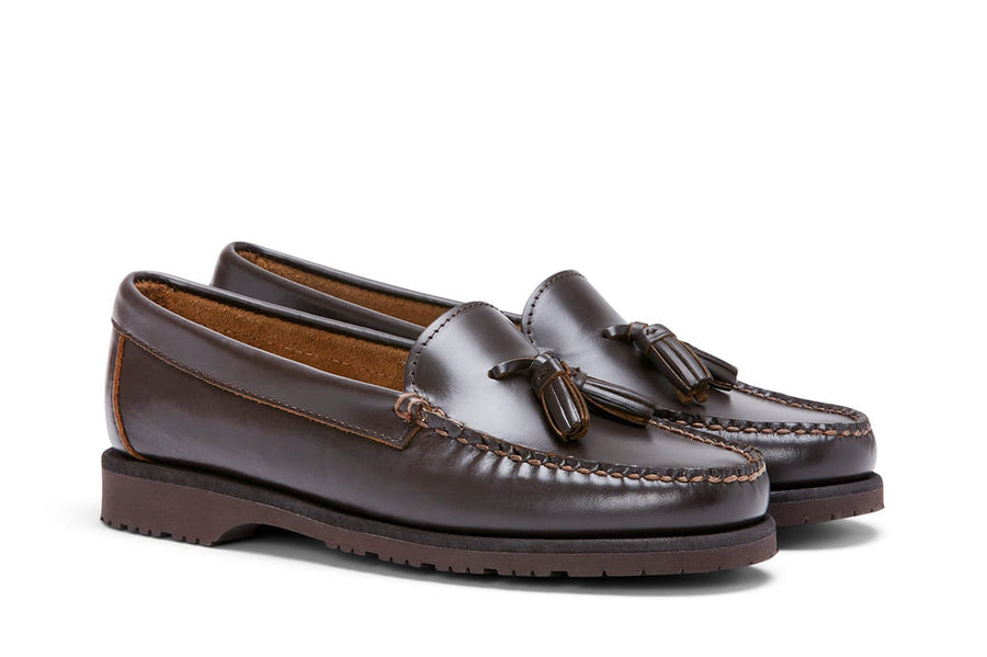 Women's Rickie Tassel Loafer in Dark Chocolate leather, three-quarter view
