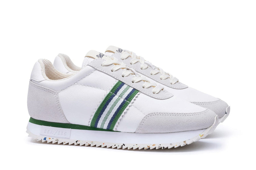 Women's Royal Runner sneaker in Champion White leather and suede, three-quarter view