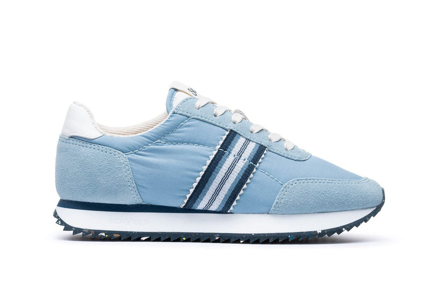Women's Royal Runner sneaker in Sky Blue nylon and suede, side view
