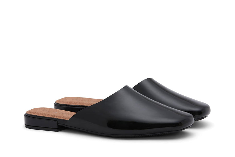 Women's Sadie Slide in Black rubber, three-quarter view