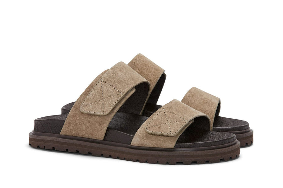 Women's Townsend Slide in Taupe suede, three-quarter view