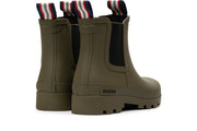 Women's Bolinas Off Shore Boot in Military Olive rubber, heel view