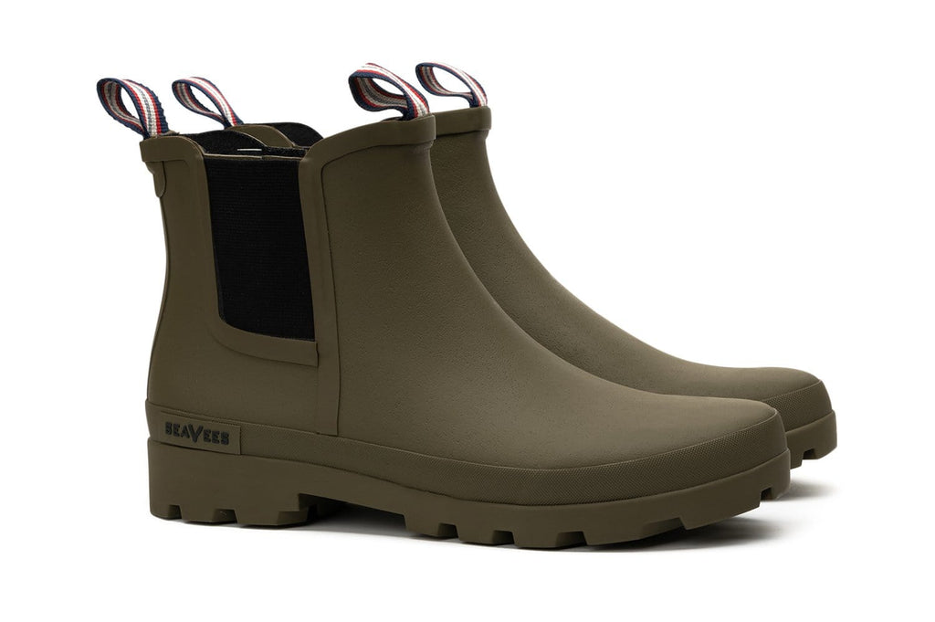 Women's Bolinas Off Shore Boot in Military Olive rubber, three-quarter view