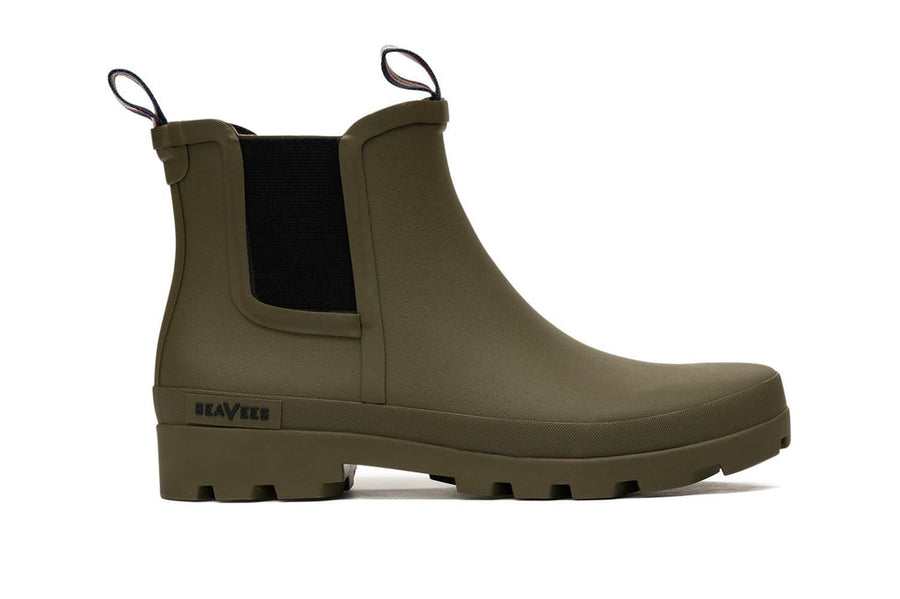Women's Bolinas Off Shore Boot in Military Olive rubber, side view