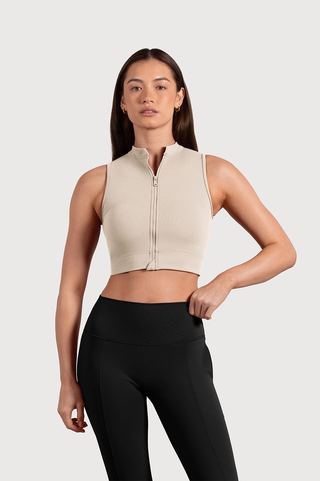 Ladies Active Zip Front Crop Top