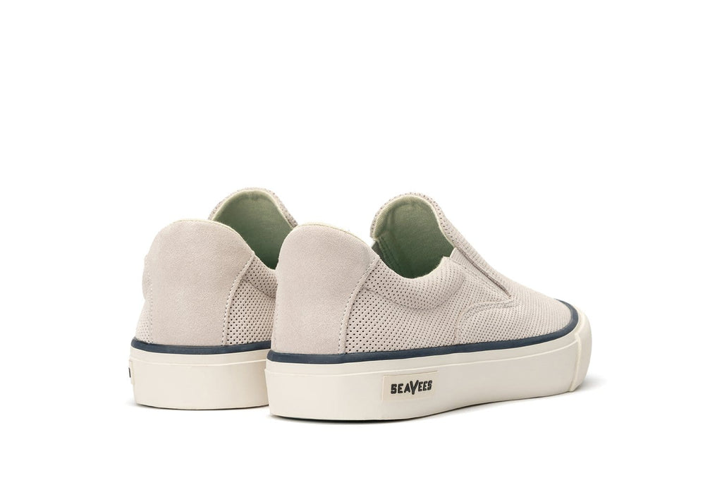 Men's Hawthorne Slip On in Ecru suede, heel view