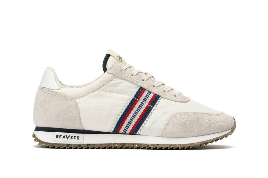 Men's Royal Runner sneaker in White nylon and suede, side view