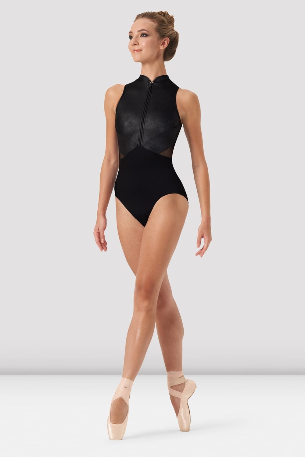 Ladies Celeste Zip Front Leather Look Leotard