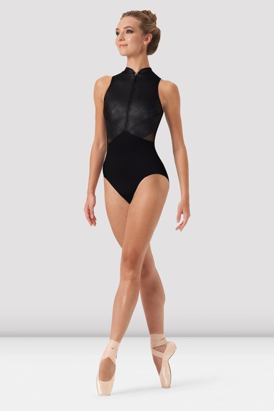 Ladies Celeste Zip Front Leather Look Leotard