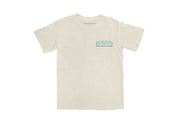 SeaVees Sandy natural t-shirt, front view with teal chest logo