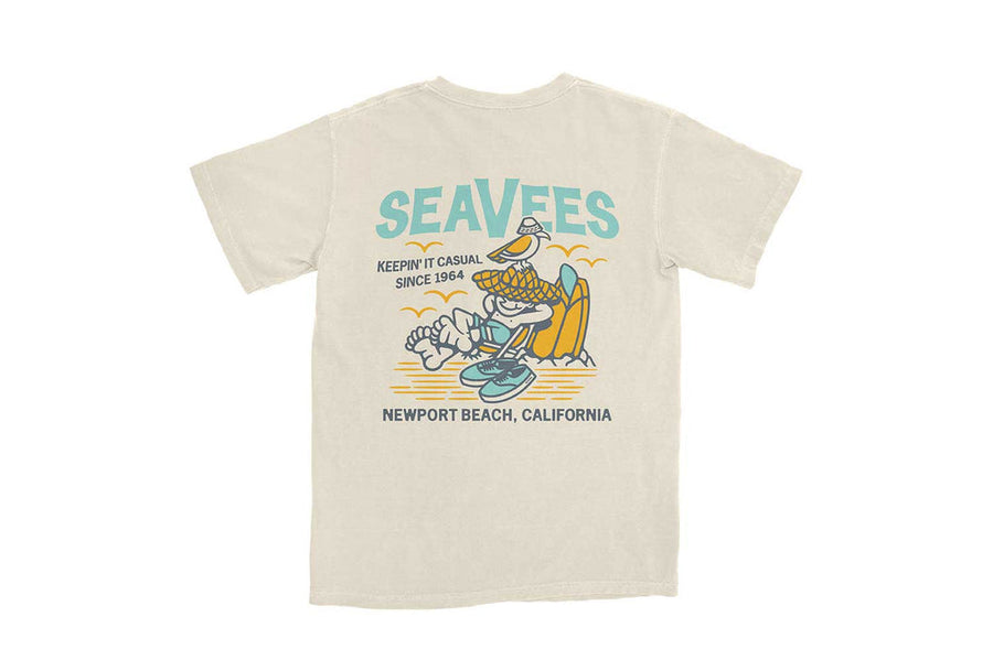 SeaVees Sandy natural t-shirt, back view with Newport Beach graphic