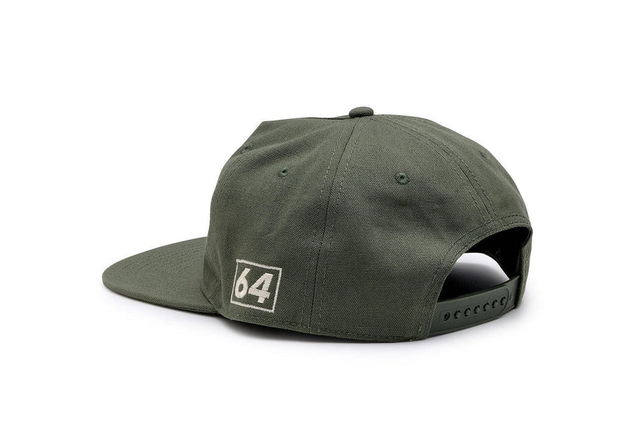 SeaVees Founders Edition olive green hat, side view with 64 patch