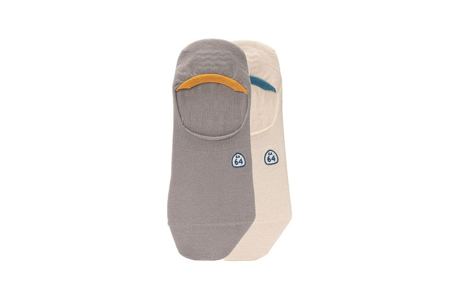 Men's Hideaways no-show socks in gray and sand, 2-pack