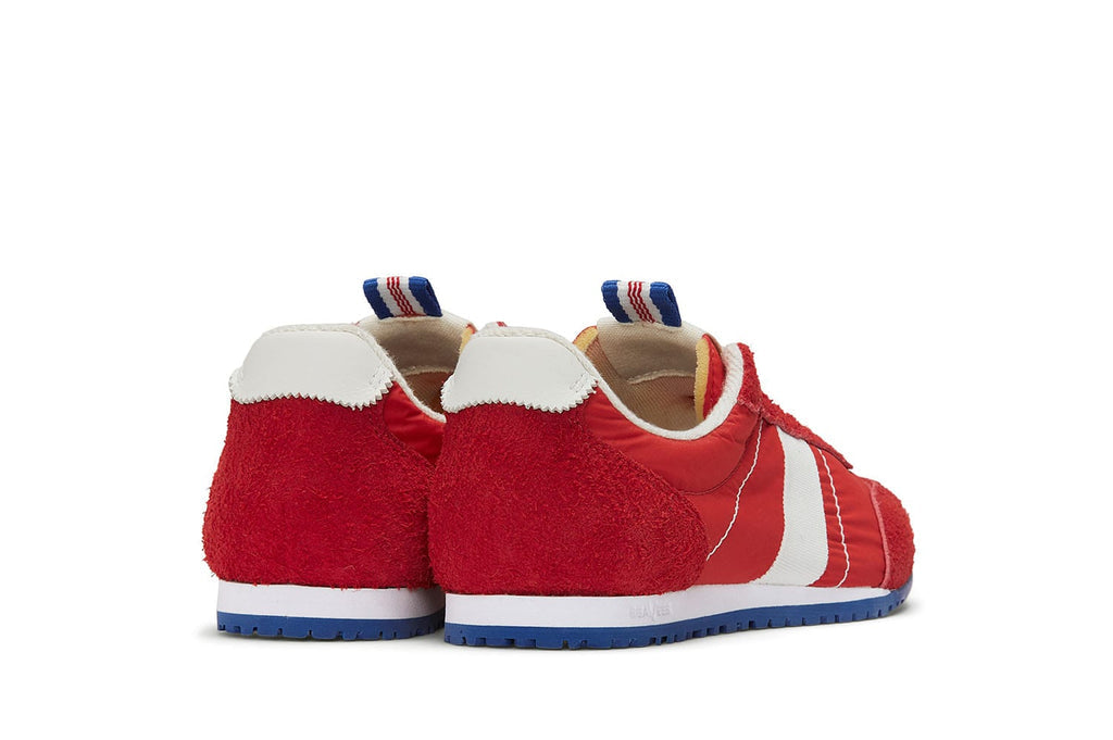 Women's Parsons Low Profile Trainer sneaker in Ribbon Red nylon and suede, heel view