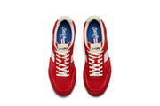 Women's Parsons Low Profile Trainer sneaker in Ribbon Red nylon and suede, top view