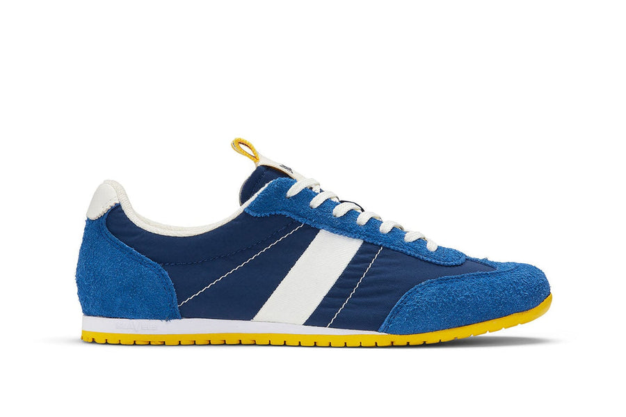 Women's Parsons Low Profile Trainer sneaker in Varsity Blue nylon and suede, side view