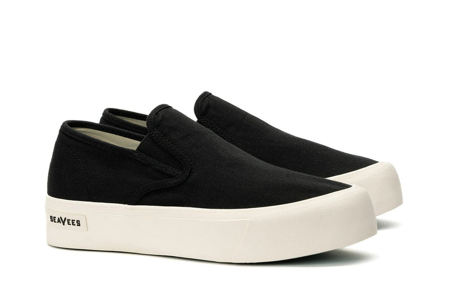 Women's Baja Slip On in Black canvas, three-quarter view