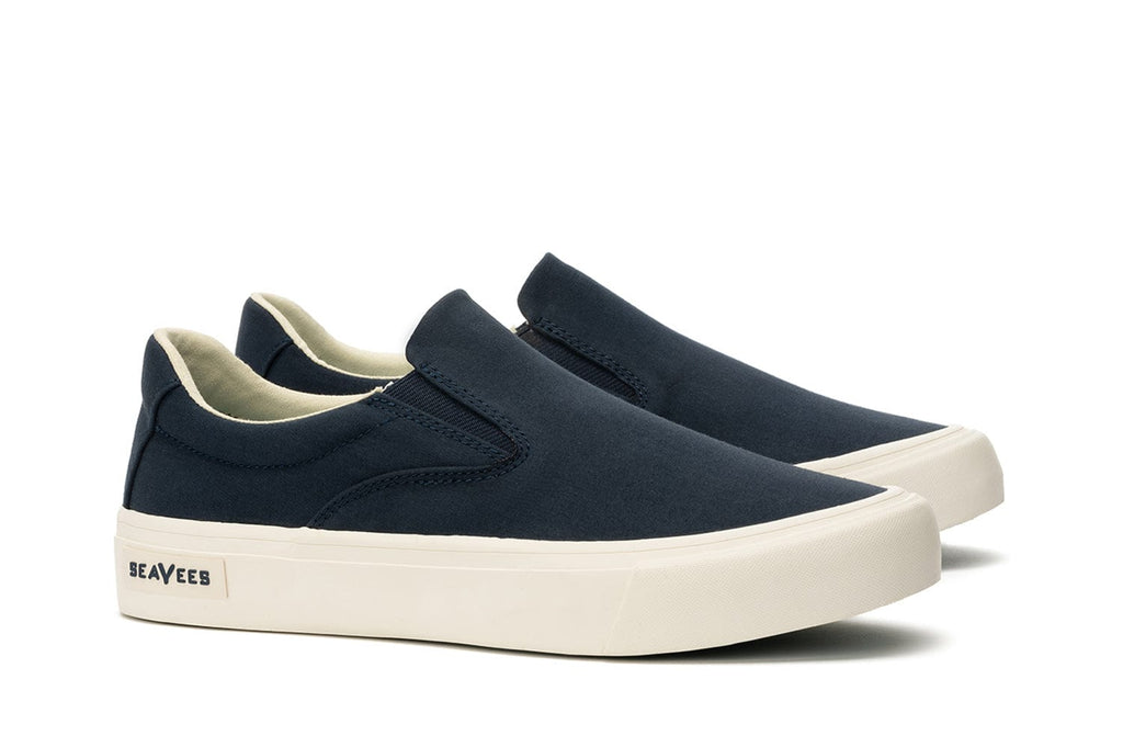 Women's Hawthorne Slip On in True Navy fabric, three-quarter view