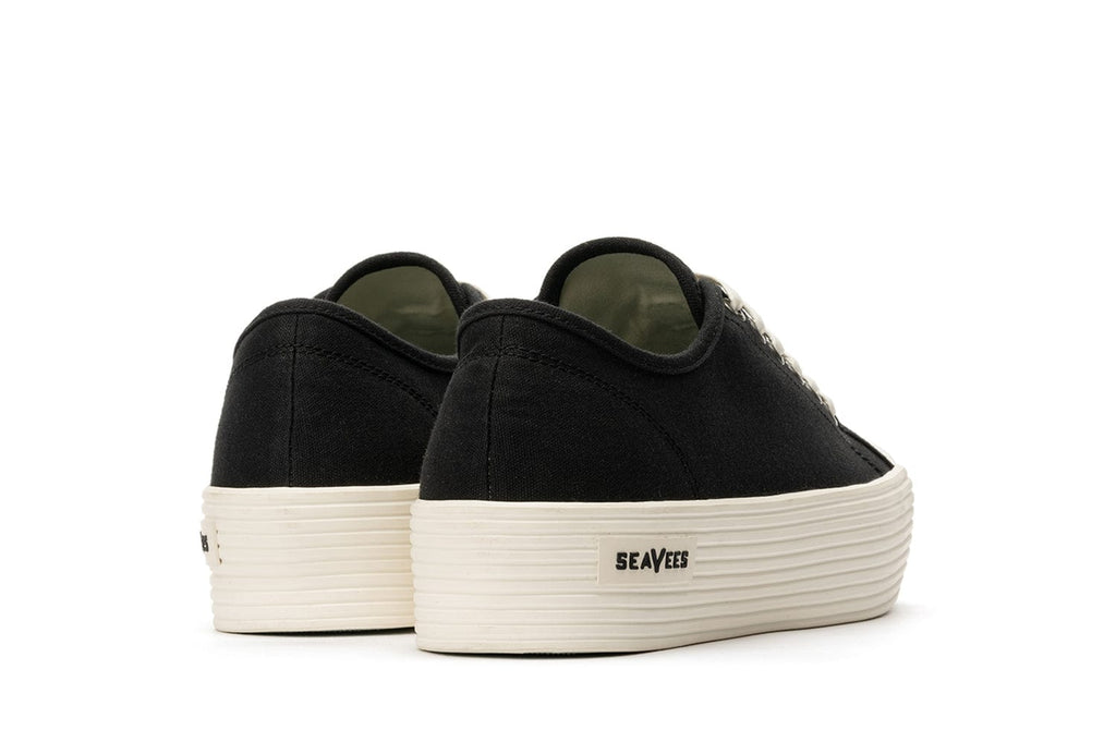 Women's Monterey Sneaker in Black canvas, heel view