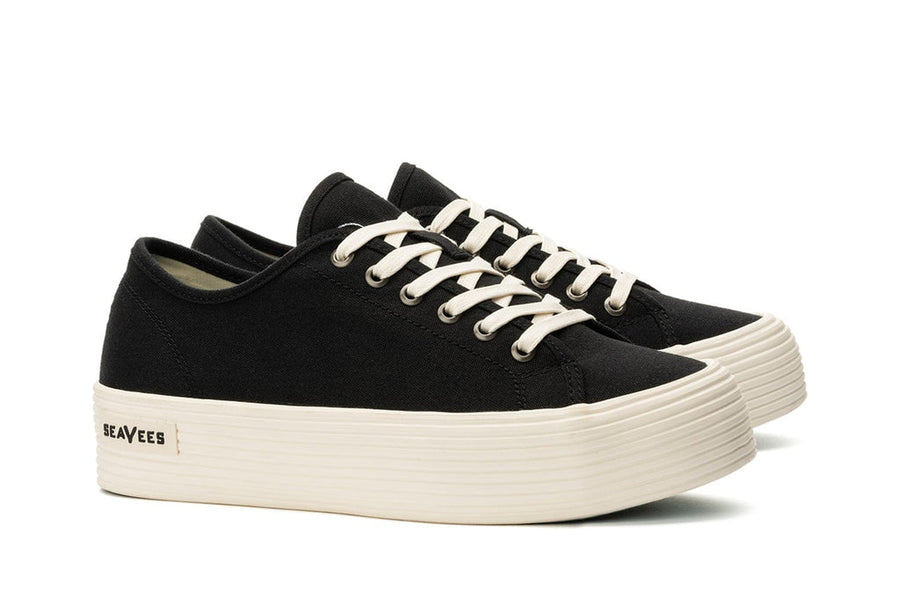 Women's Monterey Sneaker in Black canvas, three-quarter view